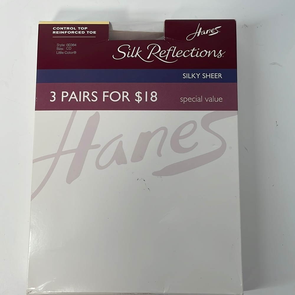 NIB- Hanes Silk Reflections Control Top Silky Sheer Nylons 3 pack Size CD